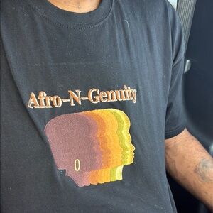 Black and Orange Short Sleeve Tee with Afro-N-Genuity Design